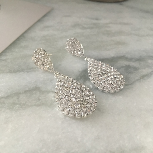 Teardrop Zirconia Crystal Drop Silver Earrings - Picture 3 of 6